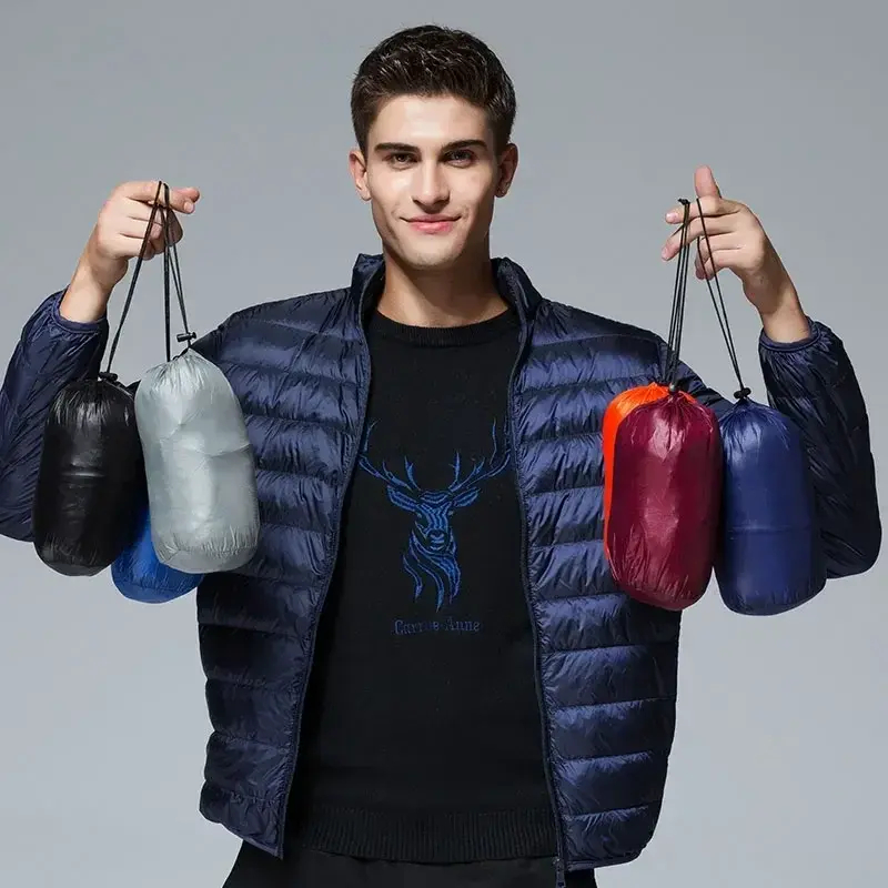 Men's Hooded Lightweight Quilted Puffer Fashion Jacket - Packable Waterproof White Duck Down Casual Outdoor Outerwears, Long Sleeve Menswear Coat, Tops, Longsleeves, Outdoors, Packable Size, Lightweight Coat, Outdoor Wear, Waterproof Coat