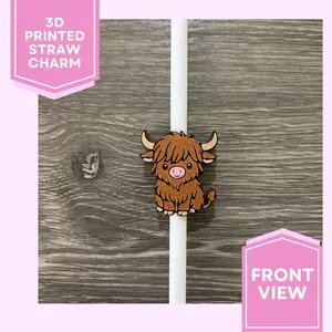 Highland Cow-3D Printed Straw Topper (Standard Straw Size 8mm) Drinkware Handmade Reusable