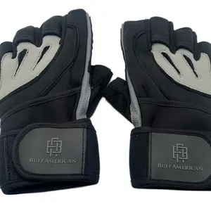 BUFF AMERICAN Weight Lifting Gloves with Wrist Strap Support, Designed for Strength Training, Black and Grey Microfiber & Leather Material