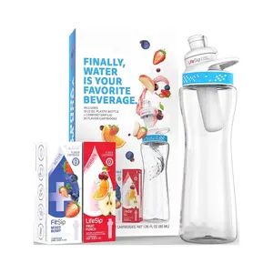 22oz Plastic Water Bottle Starter Kit with Blue Lid and 2 Flavor Cartridges (Fruit Punch & Mixed Berry)