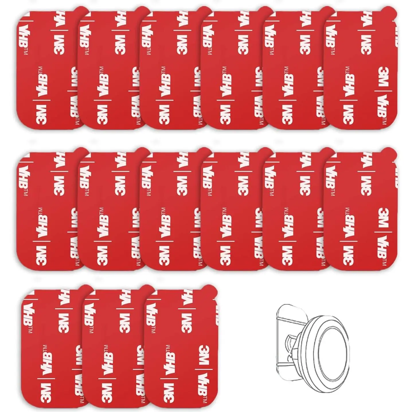 15 Pcs 3M VHB Sticky Adhesive Replacement Kit - Rectangle 3M VHB Film, 2 Alcohol Pads, 0.05" Thickness, Low Temp Resistance, for Magnetic Car Holder Dashboard Phone Mount Base (Red, for Clean & Dry Surfaces)