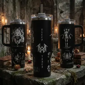Frostsip Sleep Token Band 40oz Insulated Tumbler With Handle, Alternative Metal Music Inspired Stainless Steel Travel Mug With Straw, Leakproof Cup Holder Friendly Drinkware, Hot Cold Tumbler Gift for Sleep Token Fans, Music Lovers, Collectors, Daily Use