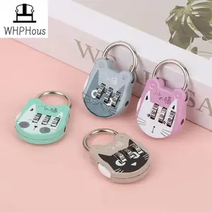 2pcs Cute Cat Luggage Padlock, Suitcase Backpack Password Lock, Cartoon Mini Keyed Padlock, Journal Notebook Handbag Code Locks