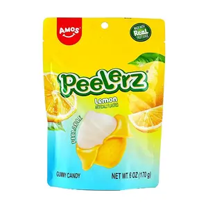 Amos Sweets Lemon Peel Gummy Candy - Real Fruit Juice, 170g Pouch