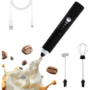 Milk Frother Hand Mixer, Rechargeable Electric Whisk, Cordless Handheld Foam Stirrer with 2 Heads 3 Speeds, For Latte, Cappuccino, Hot Chocolate, Egg, Protein Powder (Black)