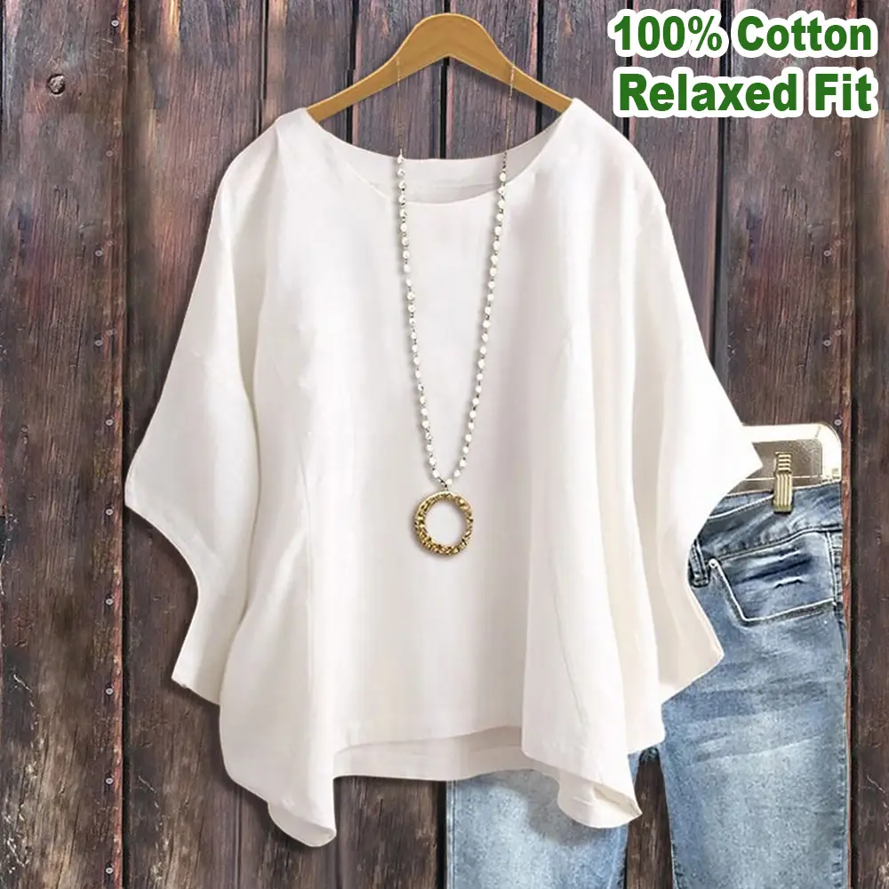 Cherrybetty Solid Oversized Batwing Sleeve Loose Plus Size Top Casual Blouses Summer Essential Chic Top outfits Minimalist Feminine Womenswear casual