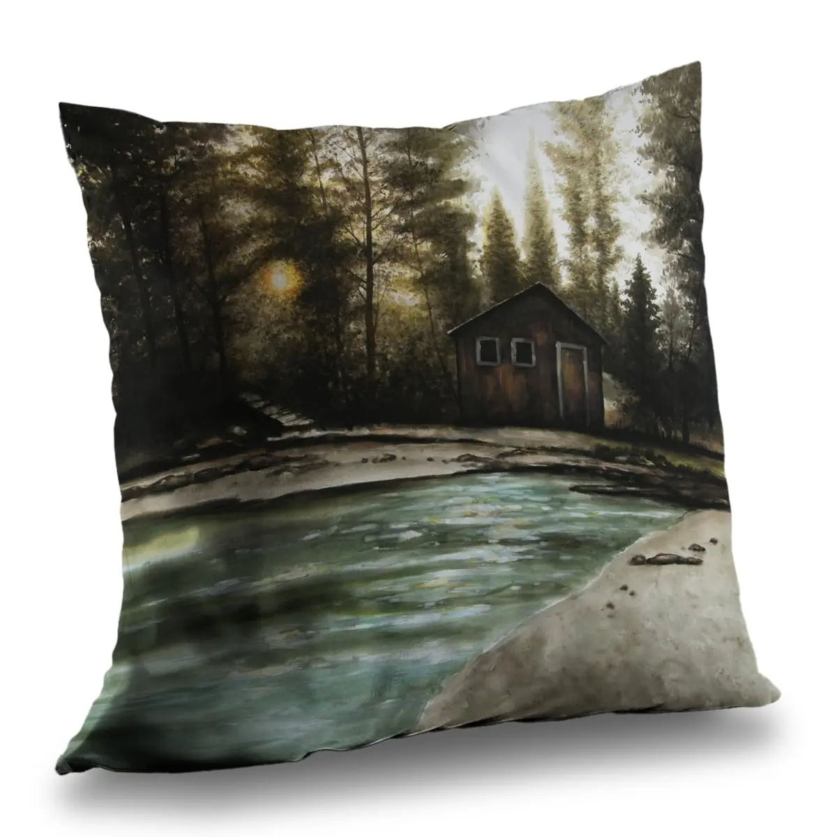 Begin Home Decor C1PT14140PHEE6 14"x14" Woodland Theme Tree Print Poly Twill Throw Pillow, Cozy Cabin Accent, Living Room Soft Furnishing, Easy Care