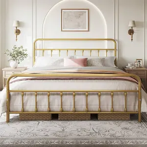 Vintage Industrial Metal Platform Bed Frame - 12 Iron Slats Support, 12.6'' Underbed Storage & High Headboard/Footboard, No Box Spring Needed, Twin/Queen/King/Full Double Sliding Tub Door