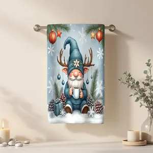 1Pc Christmas Cartoon Gnome Antlers Holding a Mug and Decorations Bathroom Hand Towel Bath Towel, Multiple Size Microfiber Towel, Ultra-Soft Quick Dry and Absorbent Polyester Large Bath Towel, Kitchen Towels, Festiv