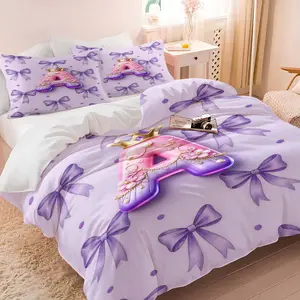 Princess Style Duvet Cover Set, 3D Crown Letter Print Bedding Sets, Creative and Cute Theme Design, Soft and Comfortable Microfiber Material, Perfect For Girls Teenage Home Decorating Kit, Decorative Duvet Cover, 2/3Pcs-No Filler Included