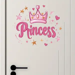 Princess Wall Sticker Art Decor Style, Crown with Sparkle, Self-Adhesive Door Decal, Door Decorations, Suitable for Bedroom, Smooth Surface, Single Use, Decoration Items