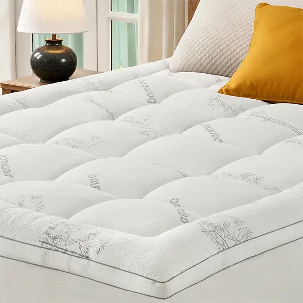 【KRIMANO】Memory Foam Mattress Topper - Bamboo Viscose Pillow Top Thick Queen Size Pad, 60% Fiber, Wrinkle Resistant, Pressure Relief & Back Pain Relief, Cooling for Hot Sleepers, 6-18'' Deep Pocket Bedding, Hybrid Blend