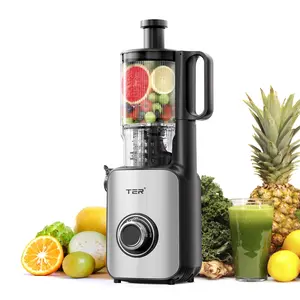 TER Cold Press Juicer 5'' Large Feed Chute Slow Masticating Juicer for Whole Fruits Vegetables High Juice Yield BPA-Free Easy Clean 200W Blender Grinders