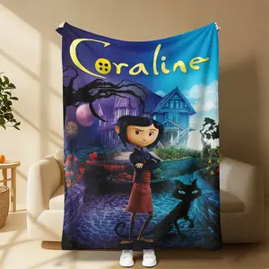 Coraline cartoon printied blanket warm beautiful flannel soft and comfortable blanket home travel blanket birthday giftFlannel blanket,Gift for anime fans Suitable for all four seasons A gift suitable for fans, friends and children