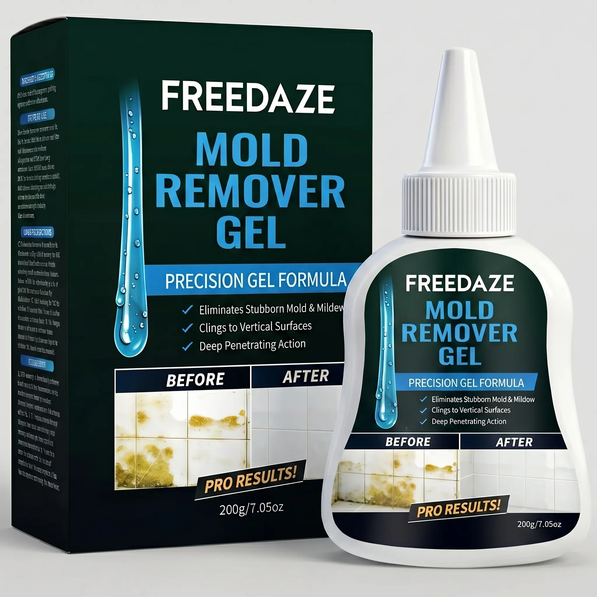 FREEDAZE Mold Stain Cleaning Gel with Brush, Precision Nozzle for Tile Grout, Bathroom Seals, Sink Edges & Front Load Washer Seals-7 Fl Oz