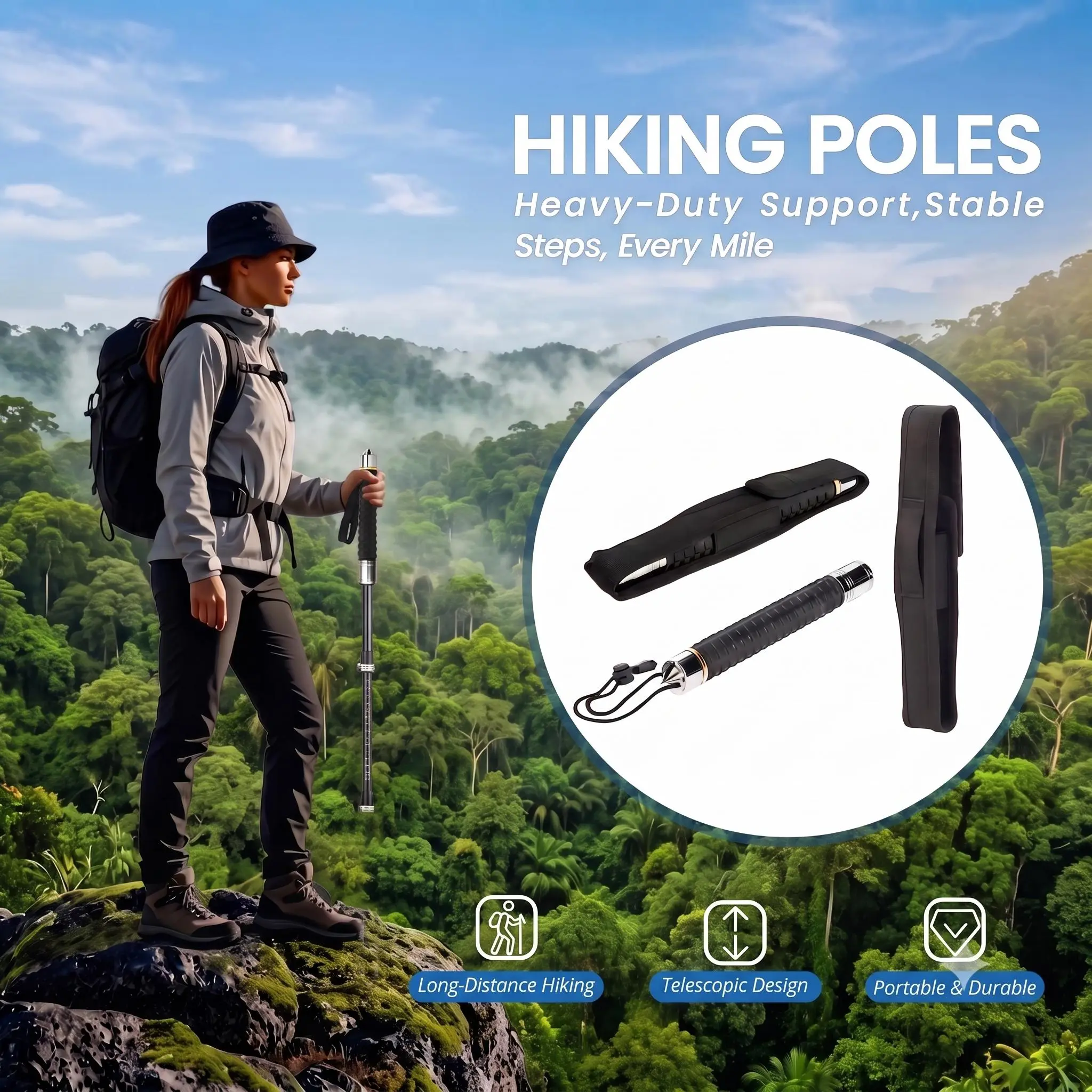 Durable and Retractable Multifunctional Trekking Poles - Heavy Duty Outdoor Hiking Tools & Walking Sticks Durable and Retractable Multifunctional Trekking Poles - Heavy Duty Outdoor Hiking Tools & Walking Sticks