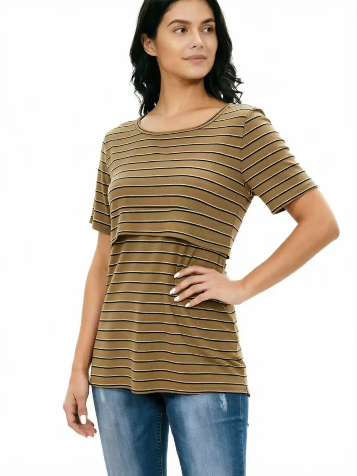 Women's Short Sleeve Nursing Maternity Top, Pure Color Casual Fit Maternity Home & Outdoors Wear, Comfortable Breastfeeding Shirt for Moms, Maternity Clothing, Nursing Apparel, Maternity Clothes