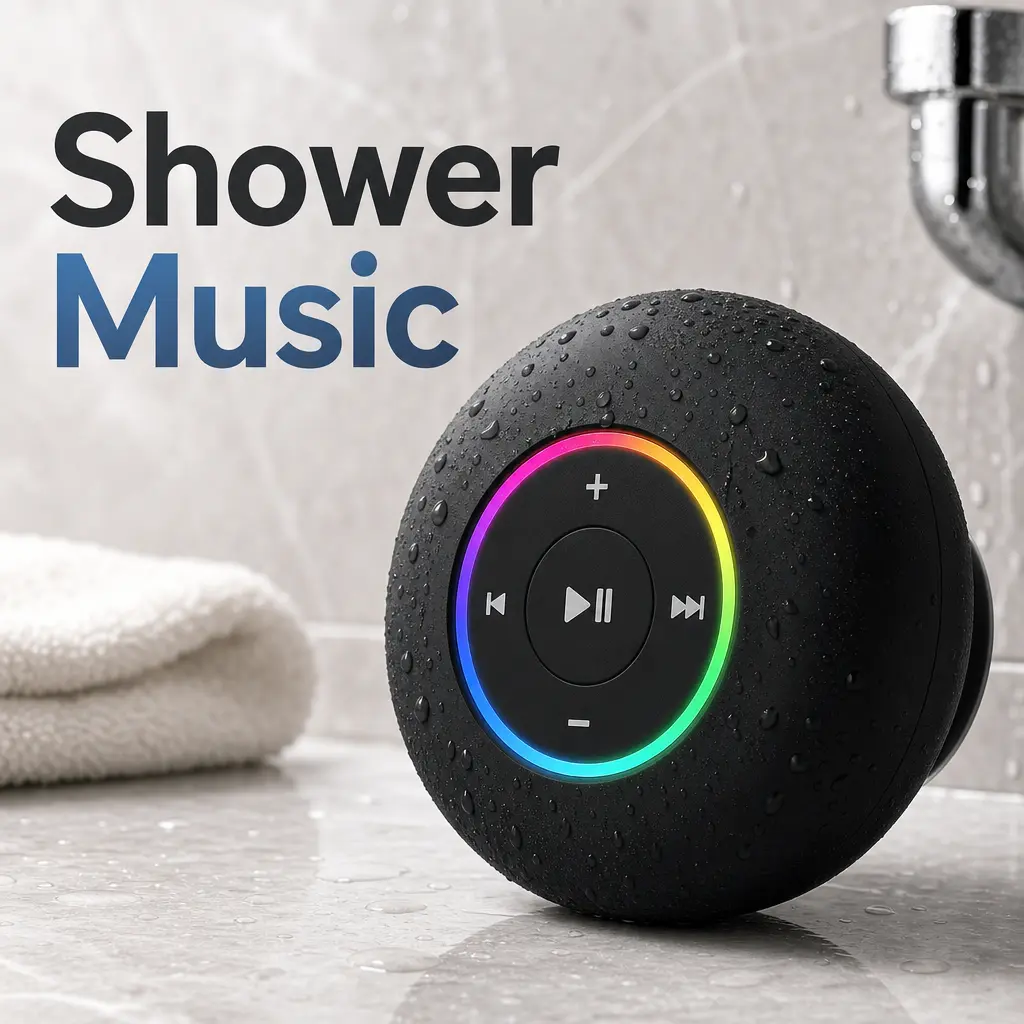 IPX4 Waterproof Shower Bluetooth Speaker, Portable Suction Cup Wireless Mini Speaker with RGB Colorful LED Lights, Hands-Free Call, 360° Stereo Sound, Small Waterproof Speaker for Bathroom Pool Kitchen Travel