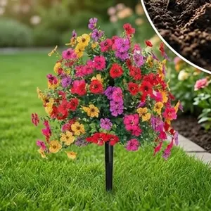 Artificial Violets Flowers (with Ground Stake) — UV-resistant artificial outdoor plants suitable for weddings, gardens, windowsills, porches, and walkways
