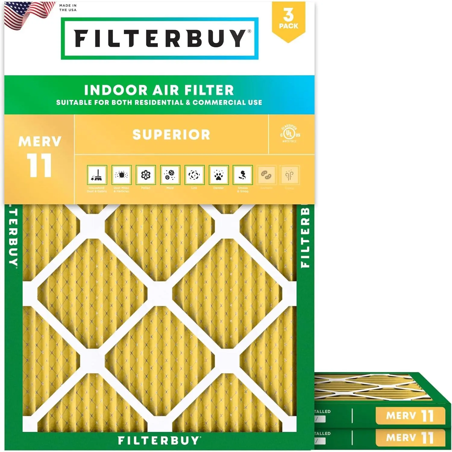 Filterbuy 14x18x1 Air Filter (3-Pack), Pleated MERV 11 Allergen Defense HVAC AC Furnace Air Filters (Actual Size: 13.50 x 17.50 x 0.75 Inches)