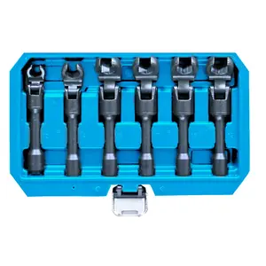 6PCS Long Flex Head Crows Foot Line Wrench Set, 3/8" Drive Injector Fuel Line Sockets Wrench Set, Crowfoot Flare Nut Socket Wrench Metric 12 14 16 17 18 19 mm, Flexible Wrench, Multifunctional Wrench Set, Socket Wrench Kit