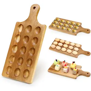 Acacia Wood Egg Platter for Deviled Eggs Container Counter Wooden Charcuterie Board Plates Easter Gift Small Devilled Egg Holder Carrier Cheese Board Hosting Essentials Devil Eggs Dish Serving Tray