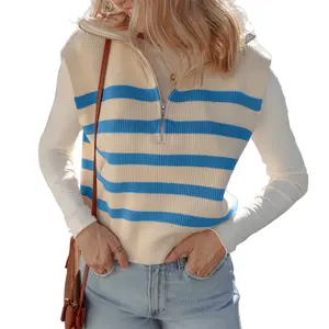 Ribbed Half Zip Collared Sweater Vest