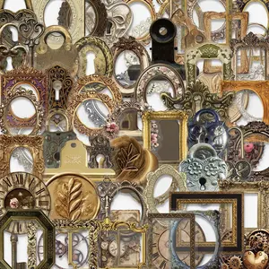 Vintage Photo Frame Pattern Sticker, 50pcs/set Retro Frame Sticker, DIY Decorative Sticker for Scrapbooking, Journaling, Gift Wrapping, Art Stickers, Sticker Packs