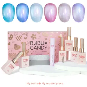 Exclusive to cecypatry 15ML*6PCS Ice Amber Aurora Cat Eye Gel Nail Polish BUBU CANDY Soak-Off Gel Polish With LED Light x1, Rubbing Strips x2 , LED/UV Cure, Art Manicure Salon DIY At Home, Quick-Drying DIY Nails Nail Art, Liquid gel nails, Manicure kit
