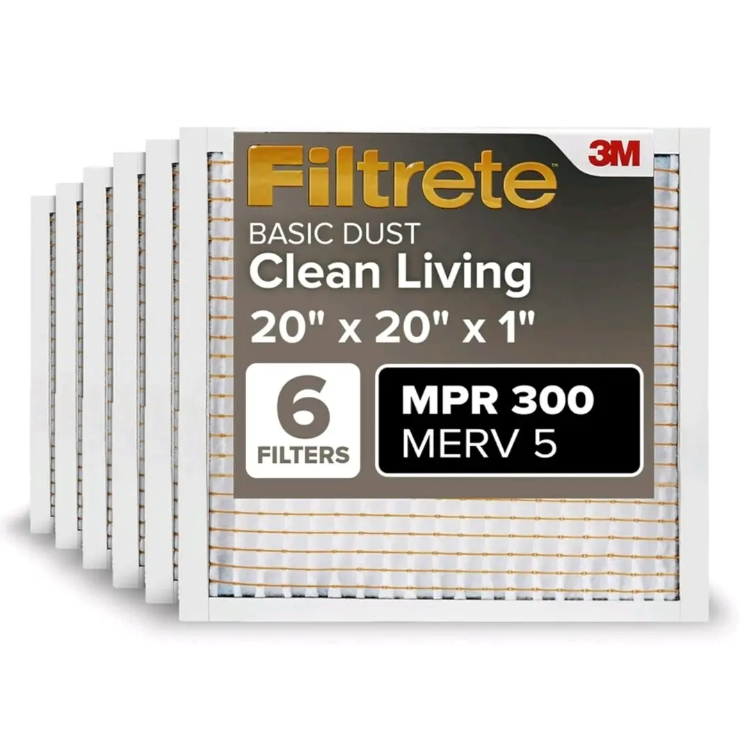 Filtrete 20x20x1 AC Furnace Air Filter, MERV 5, MPR 300, Capture Unwanted Particles, 3-Month Pleated 1-Inch Electrostatic Air Cleaning Filter, 6-Pack