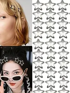 100 Cute Star-Shaped Hair Clips, 3.1cm Silver Color Metal, Anti-Slip Design, Suitable for Thick and Thin Hair, Women's Use, All Seasons