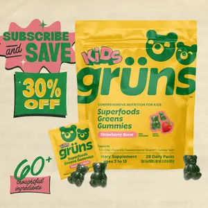 Grüns Kids (Low Sugar) Greens Multivitamin Gummies: 21+ Vitamins & Minerals | Fruit & Veggie Blend | Daily Dietary Supplement Gut Health Bundle Edible