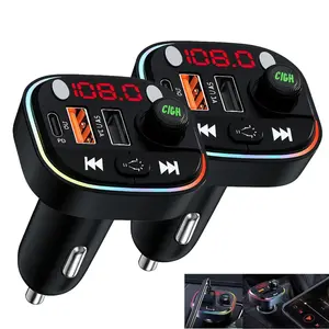 Bluetooth FM Transmitter, Bluetooth Car Adapter with Dual USB Charger Wireless Radio Car Kit MP3 Player Support TF Card & USB Disk, Hands-Free Calling, 7 Colors Led Backlit Light, Black