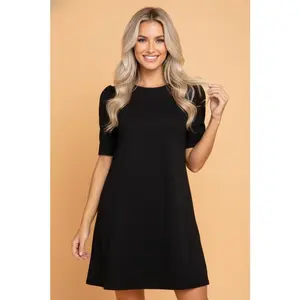 Solid Backless Bow Tie Short Sleeve Mini Dress