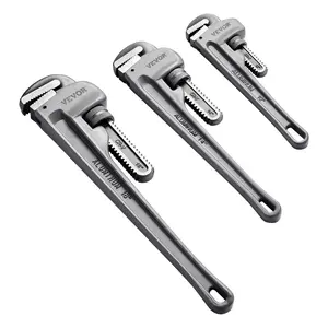 VEVOR 3-Piece Pipe Wrench Set, 10" 14" 18" Aluminum Straight Pipe Wrench, Adjustable Plumbing Wrench, with High Strength Jaw and Ergonomic Handle, Hangable Design, for Water Pipes, Automotive Repairs