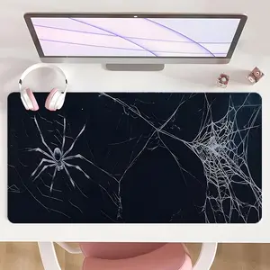 [Gaming Mouse Pad] Ultimate Gothic Spider Web Black White Design Non-Slip MousePad For Desk With Rubber Base & Stitched Edge, Gaming Desk Accessory, Perfect For Halloween Decor Horror Themed Gifts Home Office Use Office Desk Accessories