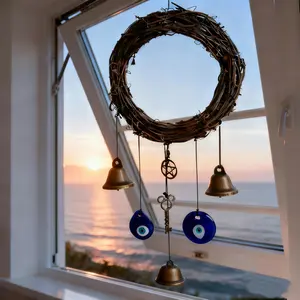 Handcrafted Iron Witch Bell Wind Chime with Vibrant Sparkling Blue Eyes Produces Gentle Melodious Tones Sturdy Weather Resistant Home Decor Hanging Ornament Perfect Gift for Friends Family on Christmas Halloween Thanksgiving - Decorative Garden Fences