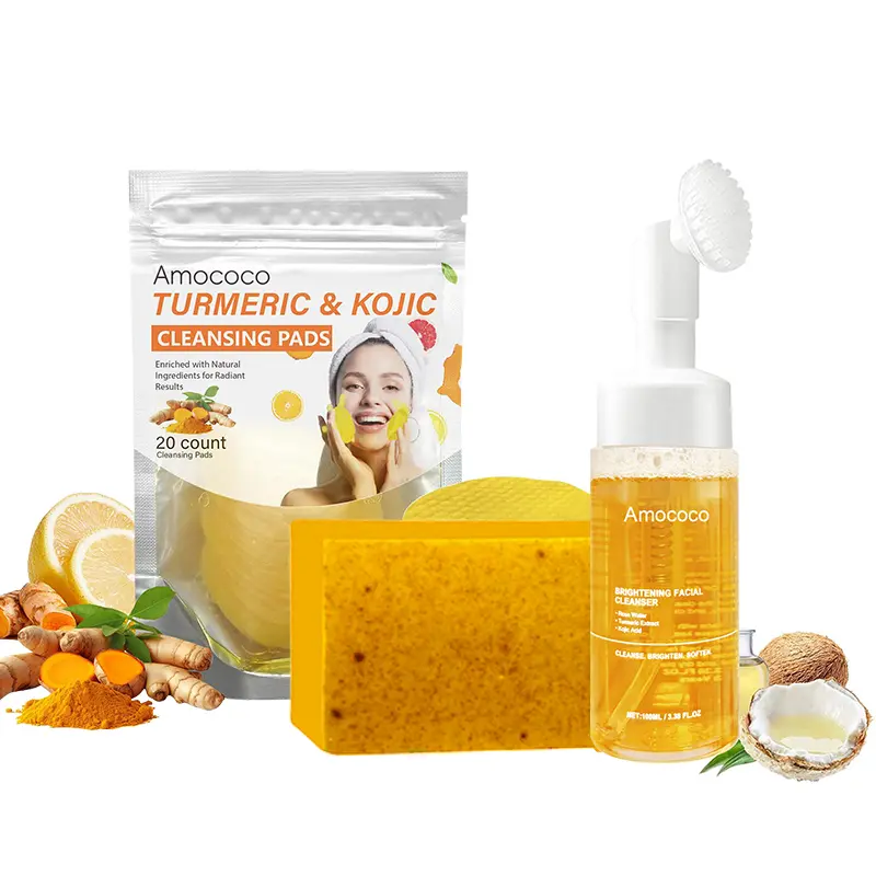 Turmeric Washing and Care Three-piece Set, Turmeric Tablets, Turmeric Cleansing Mousse, Turmeric Soap, Facial Cleansing and Skincare Set