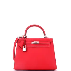 Pre-owned HERMÈS Leather Top Handle Bags Hermes Kelly Handbag Bougainvillier Epsom with Palladium Hardware 25 by Rebag
