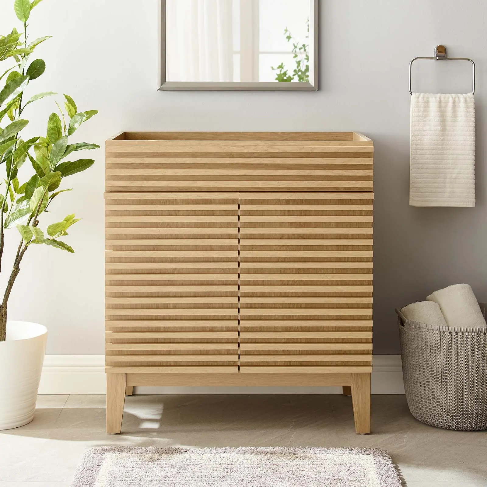 Modway Render 30" Oak Wood Bathroom Vanity Cabinet - Wood Storage Cabinet, Cupboard (Sink Basin Not Included), Storage Cabinets