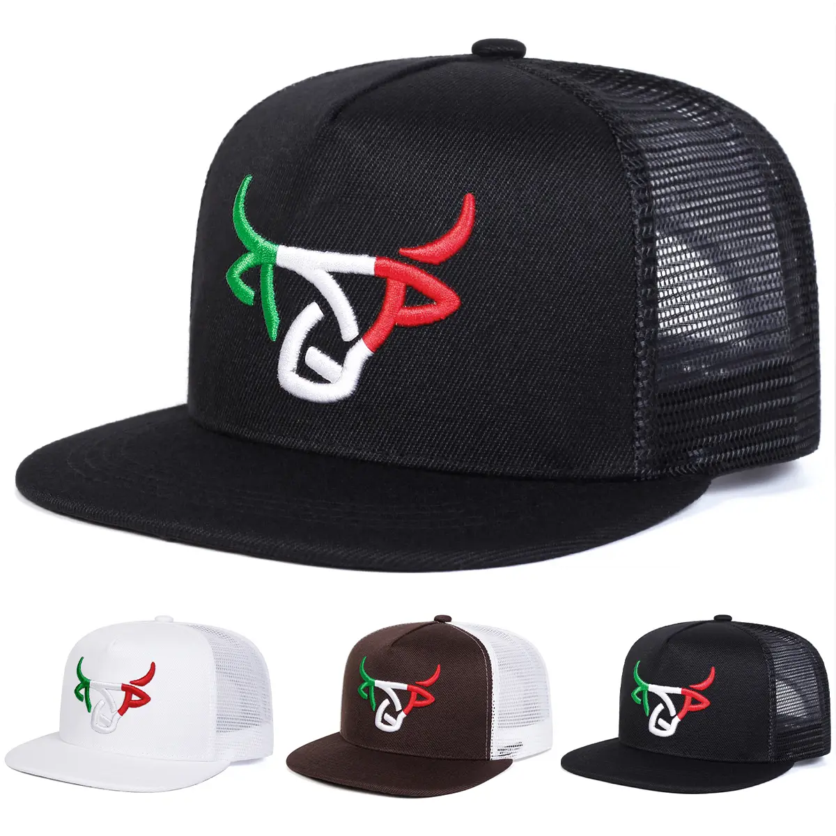 Unisex Bull Head Embroidered Hip Hop Hat Mesh Hat Outdoor Adjustable Sunscreen Leisure Hat Spring Autumn Travel Tourism Beach Vacation