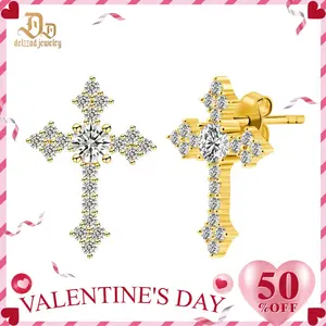 Delzzad 18K Gold-Plated Cross Prong Earrings D Color VVS Synthetic Moissanite S925 Stud Unisex Earrings Perfect Studearrings Birthday Anniversary Mother's Day Christmas Gifts for Men Women