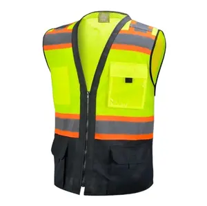 Tricolor Yellow Solid Fabric High Visibility Safety Vest