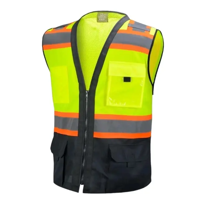 High Visibility Tricolor Yellow Knit Fabric Reflective Safety Vest - Durable Construction, Work Safety Gear, Construction Clothes, ID Pocket (Runs a Bit Small on 3XL and 4XL)