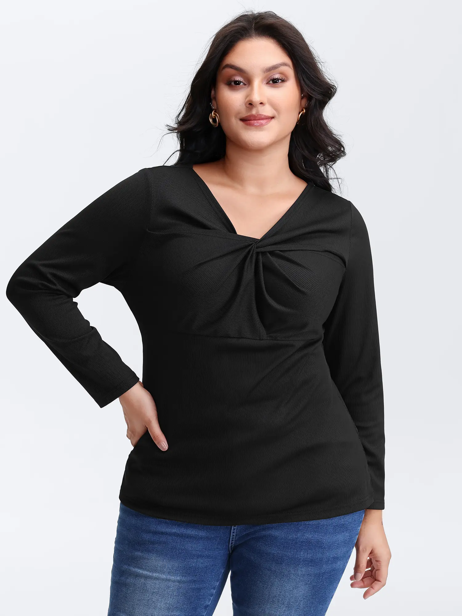 BloomChic Women's Basic Casual Knotted V-Neck Knit Sweater, Long-Sleeve Medium-Stretch Regular-Sleeves Arm Cover Pullover, Minimalist Cozy Summer Finds