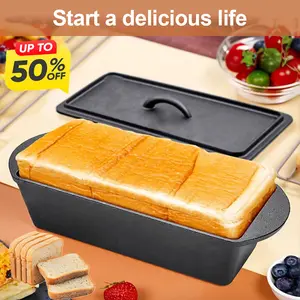 Cast Iron Pan with Lid Square Toast None Coating Rectangular Loaf Pan for Baking Cake Sandwich HOT