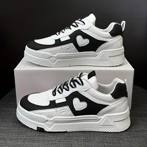 Women's Heart-Shaped Thick-Soled Skate Shoes, Fashion Color-Block Round-Toe Low-Top Sneakers, All-Matching Student Sports Shoes