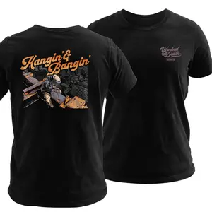 Hangin’ & Bangin’ Ironworker T Shirt, Funny Steel Worker Graphic Tee, Soft Cotton Blend Workman Shirt, High Rise Construction Humor Design, Work to Death Job Apparel for Men & Women