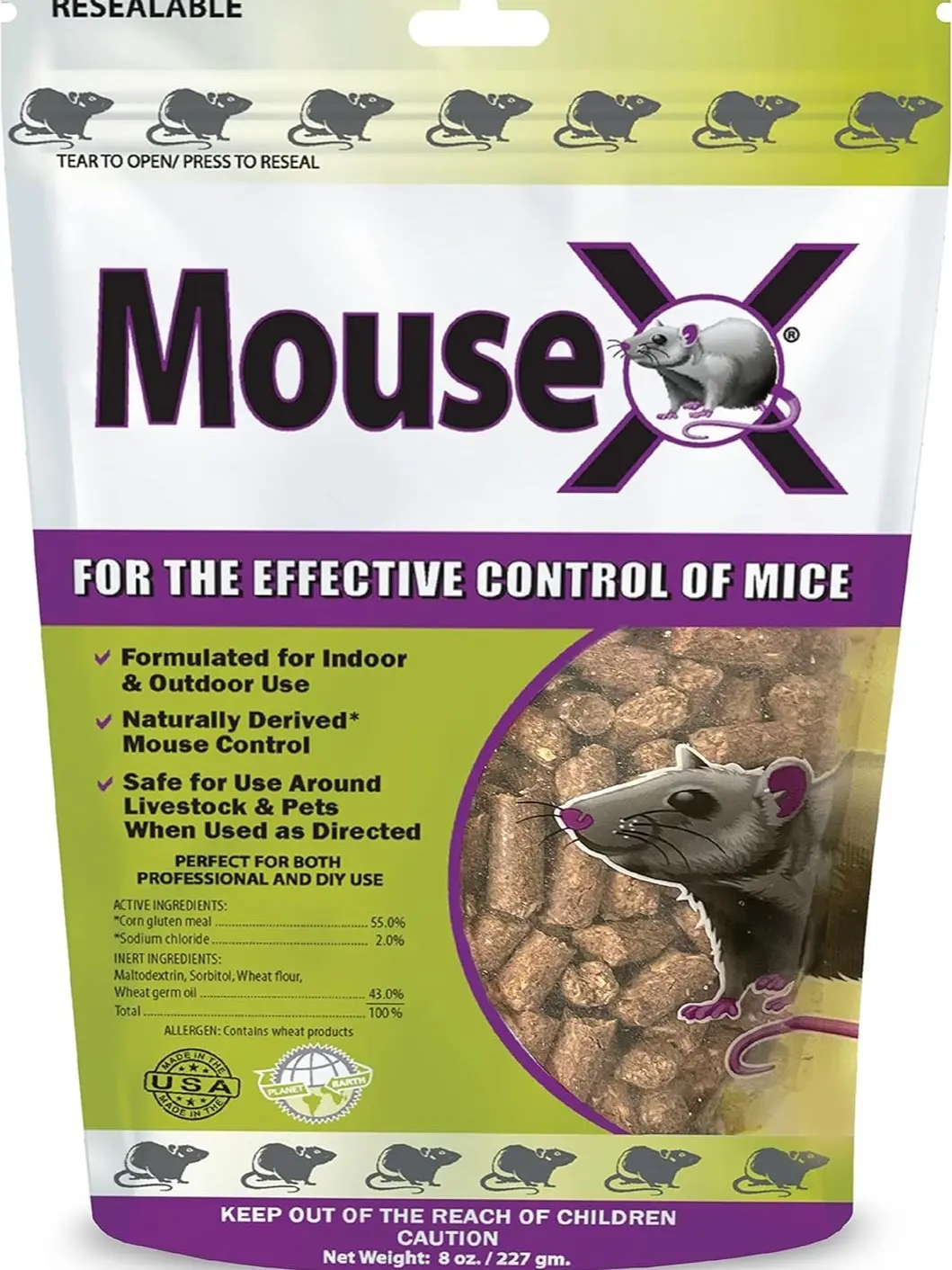 EcoClear Products MouseX Pellets 620200-6D 8 oz Bag for Rats & Mice Control Safe Natural Ingredients Effective Rodent Management