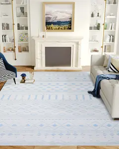 Belffin 6x9 Washable Area Rugs for Living Room. Soft Anti-Slip Backing Indoor Carpet. Geometric Rug. Blue Rug.